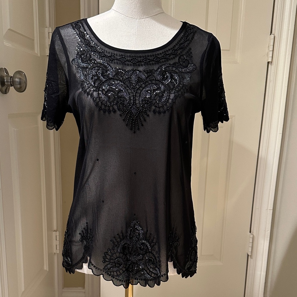 Express Black Sheer Beaded Blouse- Never Worn!